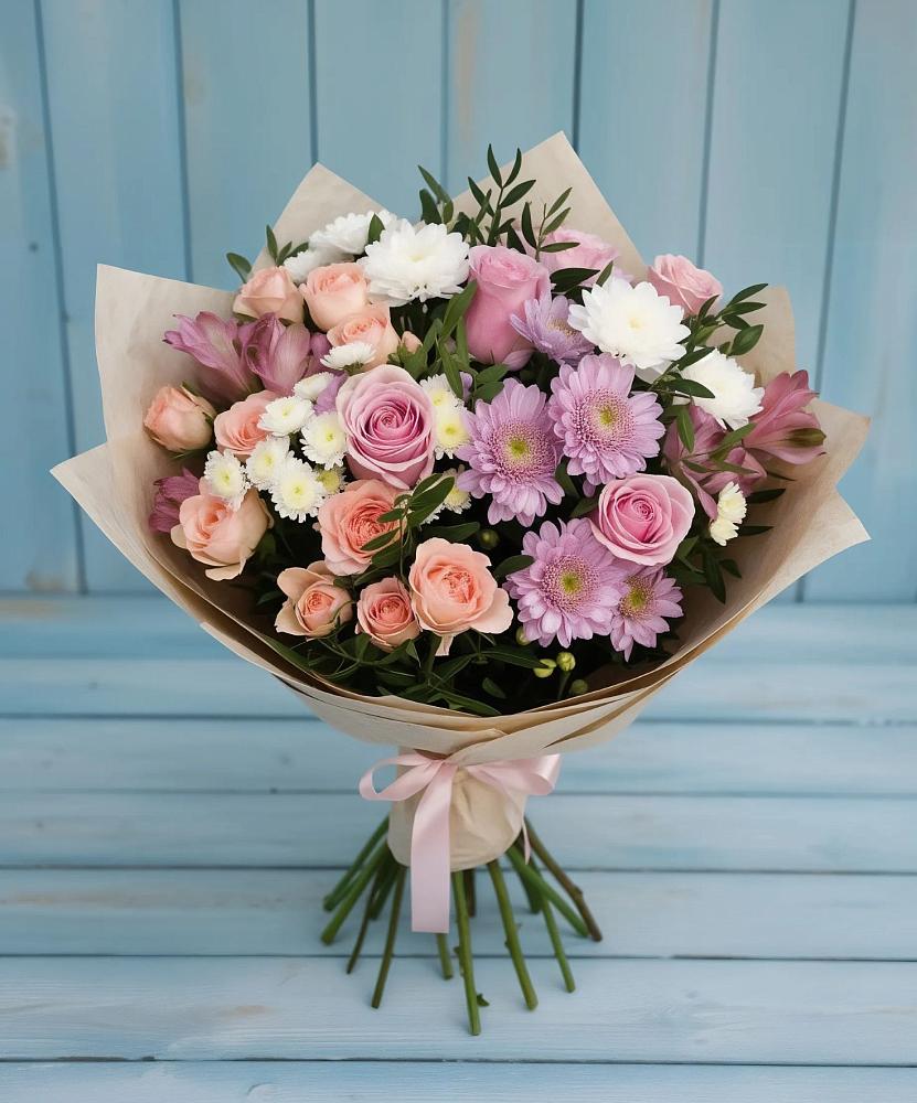 Букет цветов из: Хризантемы, Розы и Альстромерии в Хадыженске